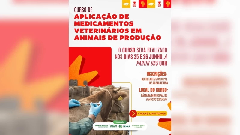 Curso de aplicação de medicamentos veterinários será realizado em Graccho Cardoso