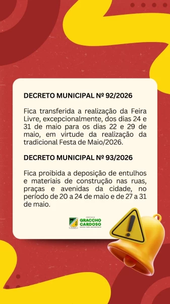 Prefeitura publica decretos com medidas especiais para a Festa de Maio 2026