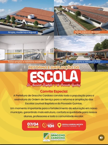 Prefeitura de Graccho Cardoso anuncia reforma e ampliação de escolas no município