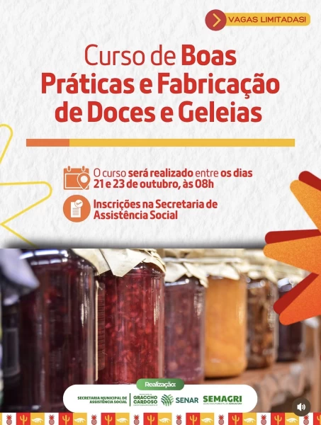 Graccho Cardoso oferece curso de fabricação de doces e geleias
