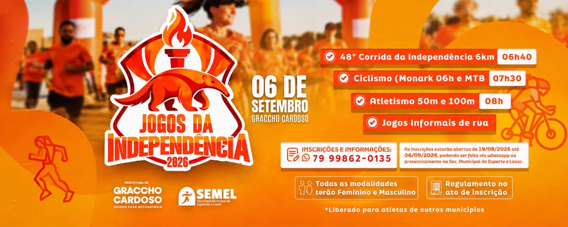 Graccho Cardoso realiza Jogos da Independência 2026 no dia 6 de setembro